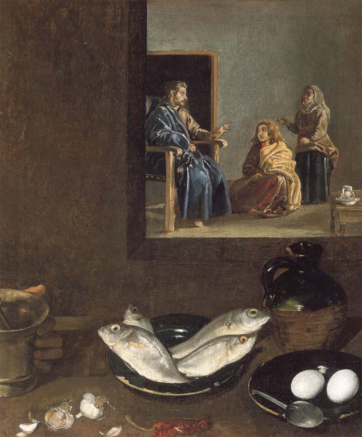 Detail of Kitchen Scene with Christ in the House of Martha and Mary